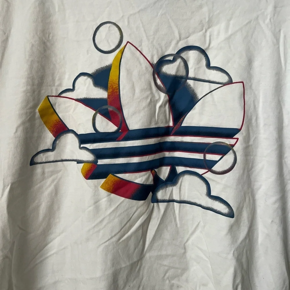 Adidas White Summer Trefoil Shirt with Colorful Logo